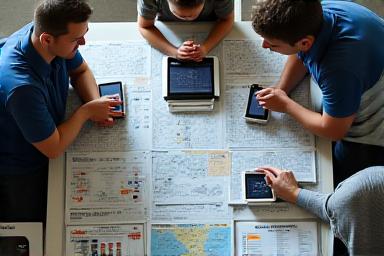 Logistics team analyzing map and transit data