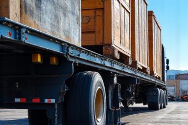 Heavy cargo being loaded onto a transport vehicle