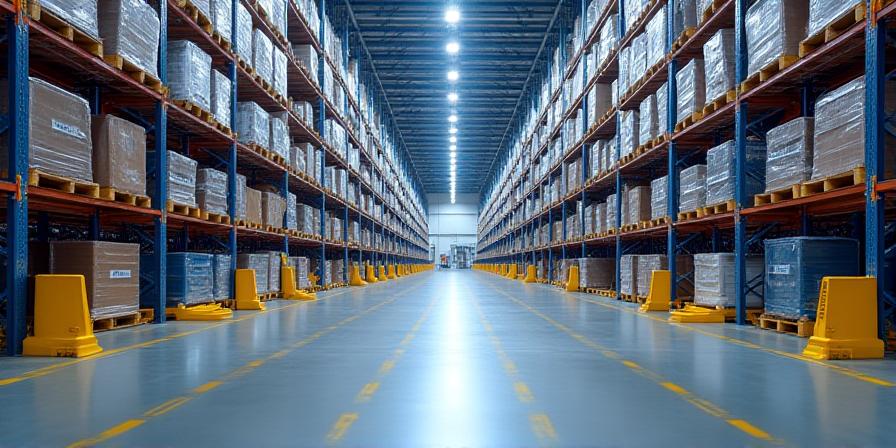 Large industrial warehouse interior with shelving